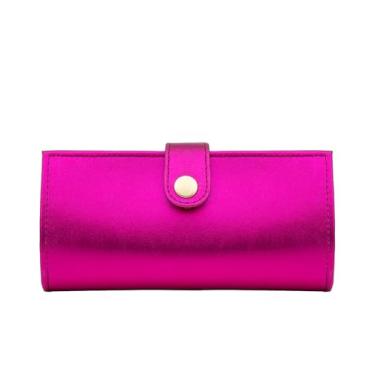 Imagem de Rabbaniz Carteira feminina de couro legítimo – Design fino com vários encaixes seguros – compartimentos para cartões e bolso interno com zíper, Rosa metálico, Design fino com vários encaixes seguros