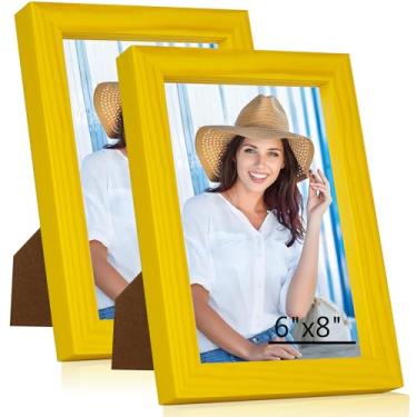 Imagem de WTAQR Porta-retrato de 15 x 20 cm para pendurar na parede ou na mesa, montagem horizontal ou vertical, moldura com acrílico HD para fotos, pôsteres e impressões artísticas, amarelo, moldura, pacote