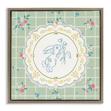 Imagem de Stupell Industries Arte de parede em tela flutuante emoldurada Spring Bunny on Doily Brown, design de Angela Steahling, 45 x 45 cm