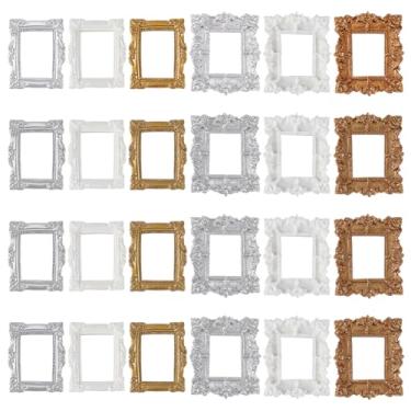Imagem de DELORIGIN 24 peças, 6 estilos, mini porta-retratos de resina, vintage, dourado, pequenas molduras antigas, miniatura, retangular, oval para pendurar na parede, enfeite para decoração de mesa, festa