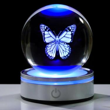 Imagem de Movdyka Estatueta de bola de cristal 3D, presente de borboleta para mulheres, homens, decoração noturna, ornamento de borboleta gravado a laser, vidro, globo de neve, decoração de quarto, artesanato