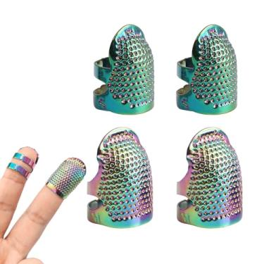 Imagem de 4 peças de dedal de costura, protetor de dedo de dedal de costura de metal, anel de proteção de dedo ajustável, dedal, quilting, artesanato