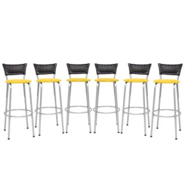 Imagem de Conjunto Premium Banquetas Banco Prata Gourmet Bistrô Americana Bancada Bar 6 Unidades - Itagold (Amarelo)