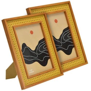 Imagem de Kit 2 Porta Retrato 15X20Cm Vintage Estilo Palha Indiana - Livon