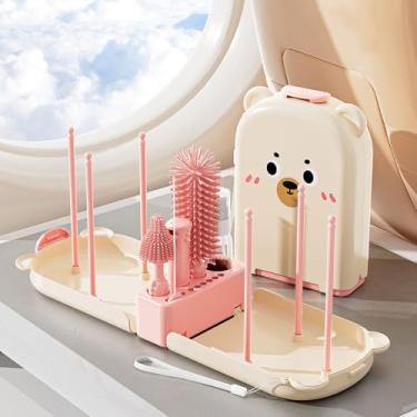 Imagem de Escova de mamadeira, kit de limpeza de mamadeira 6 em 1 com escova de silicone para mamadeira, escova de mamilo, escova de palha, dispensador de sabonete, prateleira de secagem de mamadeiras