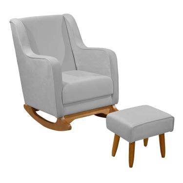 Imagem de Cadeira De Amamentação Poltrona Balanço áquila C/puff Veludo Cinza Claro