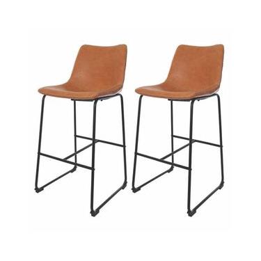 Imagem de Conjunto 2 Banquetas Altas Estofadas Para Cozinha Americana Bancada Ilha Brusque Munich Caramelo