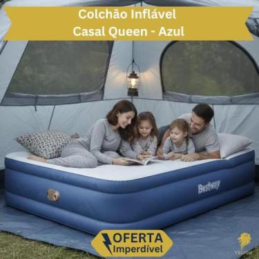 Imagem de Colchão Queen Inflável Condortável Suporta 350kg Família Enchemento El