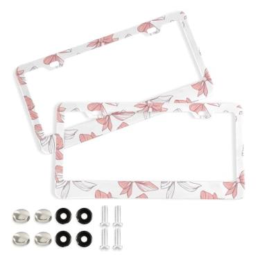 Imagem de SEHANY Lindas molduras de placa de licença de arco rosa, capas de moldura de alumínio à prova de ferrugem com orifícios elípticos e parafusos, serve para acessórios de carro de tamanho padrão de