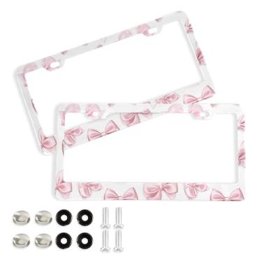 Imagem de SEHANY Lindas molduras de placa de licença de arco rosa, capas de moldura de alumínio à prova de ferrugem com orifícios elípticos e parafusos, serve para acessórios de carro de tamanho padrão de