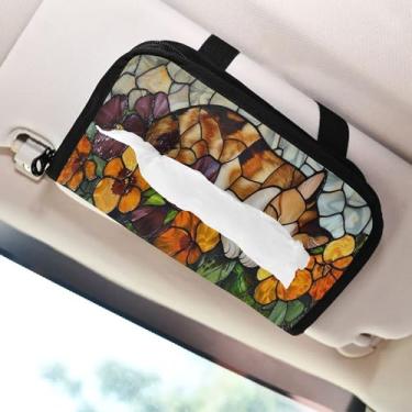 Imagem de SEHANY Porta-lenços de carro de gato fofo, caixa de lenços de papel de carro, suporte de guardanapo retangular dispensador de máscara de carro caixa de lenços de veículo para automóvel universal