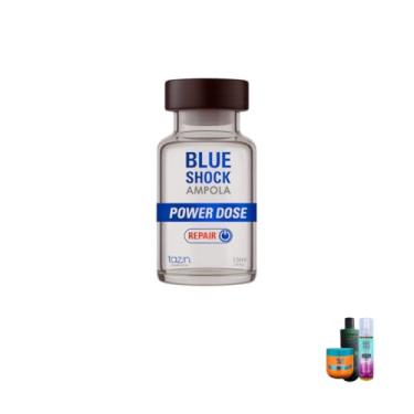 Imagem de Kit Blue Shock Tazin Cosméticos, Ampola Power Dose Repair com Shampoo de Pistache, Tratamento Revitalizante, Loção, 1 Conjunto
