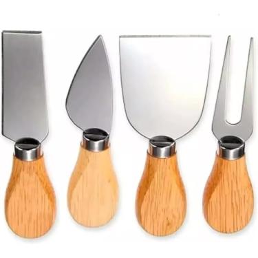 Imagem de Kit Gourmet de Facas para Queijo – Aço Inox Brilhoso + Cabos em Madeira, Conjunto Profissional para Queijos Macios, Médios e Duros, Perfeito para Tábua de Frios, Degustações,