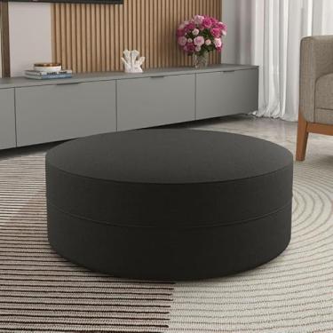 Imagem de Puff Redondo Decorativo Soho em Linho – Puff Grande para Sala de Estar e Quarto, Confortável e Sofisticado(Grafite)