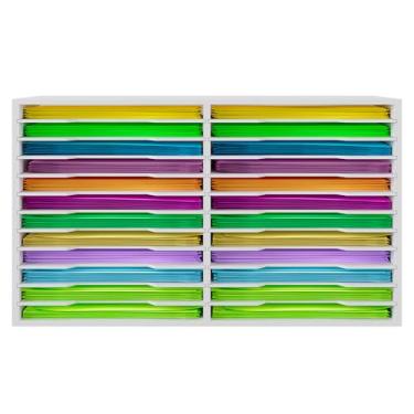 Imagem de EasyPAG Organizador de armazenamento de papel para scrapbook para sala de artesanato, prateleira de mesa de armazenamento de papel 30,5 x 30,5 cm, classificador de arquivos ajustável com 24