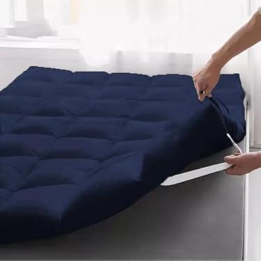 Imagem de Pillow Top Casal 400 Fios Protetor de Colchão com Elástico – Microppercal Macio Extra Espesso 5cm Lavável para Cama Casal Queen King (Azul,Solteiro)