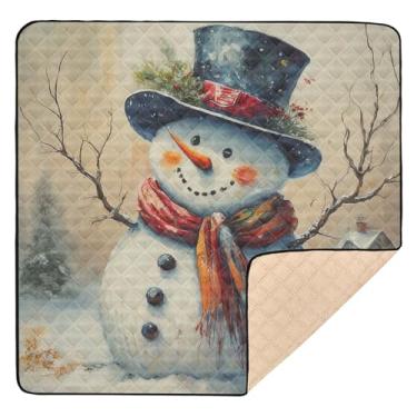 Imagem de Qilmy Tapete clássico de boneco de neve para bebês 127 x 127 cm, macio à prova d'água para bebês e crianças, tapete antiderrapante lavável para cercadinho
