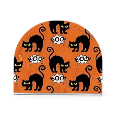 Imagem de JUZIHAI Suporte de guardanapo de Halloween Boo para mesa dispensador de guardanapo de acrílico para mesa suporte de lenços independente para cozinha sala de jantar bar festa decoração de casa