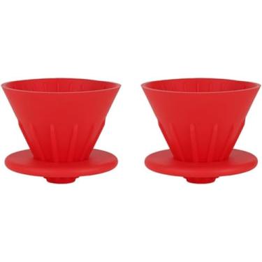 Imagem de Gotejadores de café de 2 peças, dobráveis sobre cafeteiras Coadores de café de cone portáteis com suporte para copos para acampar no escritório ao ar livre (Vermelho)