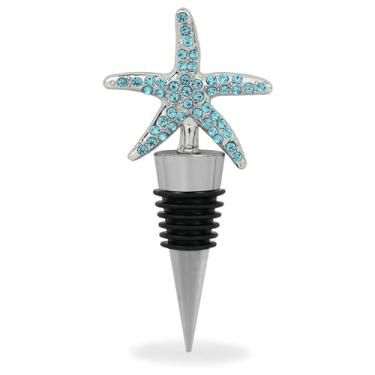 Imagem de Cheers Rolha de garrafa de vinho estrela do mar prata com cristais de strass – lindo topo de selo do oceano cintilante para garrafas de vinho, presentes de bar exclusivos para mulheres e homens