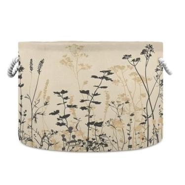 Imagem de JUZIHAI Cesta de armazenamento dobrável de flores silvestres para bebês, cesto de roupa suja, cobertor com alças de corda de algodão, caixa organizadora de armário dobrável para quarto, berçário, casa