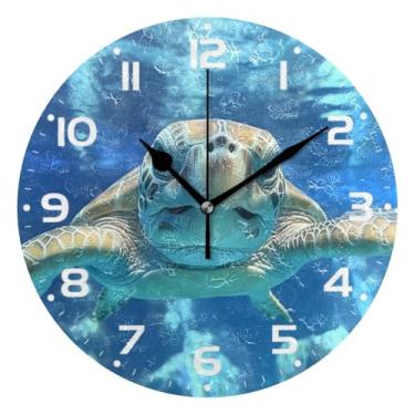 Imagem de JUZIHAI Relógio de parede de tartaruga marinha silencioso, sem tique-taque, relógios de parede redondos operados por bateria, fácil de ler, relógio decorativo de parede para casa, cozinha, sala de