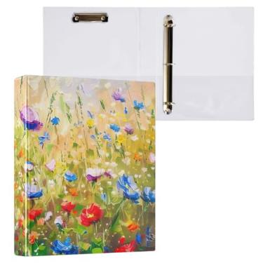 Imagem de Pasta de arquivo para pintura flores silvestres primavera prancheta anéis redondos fichários para escola e escritório, pacote com 2