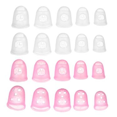 Imagem de PATIKIL Pontas de dedo de borracha, 5 tamanhos, 20 peças, protetor de dedo de guitarra de silicone, acessórios de tricô para costura manual de papel, contagem de dinheiro, semitransparente/rosa