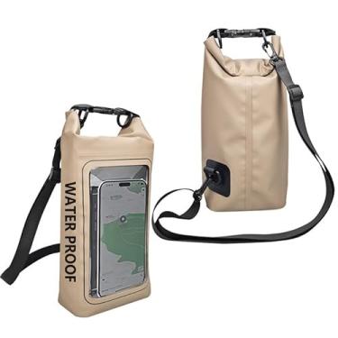 Imagem de Bolsa impermeável 2L para atividades ao ar livre, bolsa transversal, dois em um, bolsa impermeável para celular, bolsa de natação em PVC à prova d'água (Café)