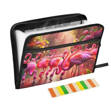 Imagem de Pasta expansível de flamingos tropicais rosa choque à prova de fogo, à prova de fogo, impermeável, sanfonada, pasta, saco de arquivo para tamanho carta e tamanho A4 para material de escritório escolar