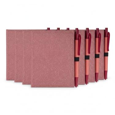 Imagem de Bloco de Anotações Ecológico com Capa Dura, 100 Folhas, Caneta Reciclada, Sticky Notes, 13,5x11,5x1,2cm, Disponível (10, Vermelho)