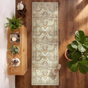 Imagem de jinchan Tapete de cozinha 5 x 15 cm, estampa vintage, lavável, antiderrapante, tapetes de corredor para corredores, entrada, escritório, quarto, tapete leve retrô de chenille fino