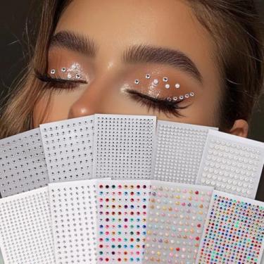 Imagem de 10 peças multicoloridas redondas minimalistas multigrãos 3D decoração de rosto dia dos namorados, presentes de carnaval baile de máscaras para cabelo olhos rosto tatuagem temporária com decoração