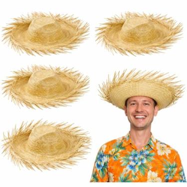 Imagem de Patelai 4 peças de chapéu de palha Havaí chapéu Pava Porto Rico Pava espantalho acessório de fantasia chapéus de praia para fantasia de Halloween, Azul ciano, tamanho �nico