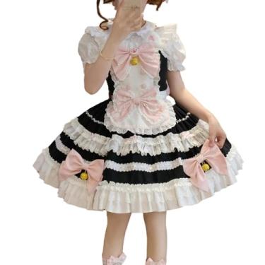 Imagem de Cuteighteen Lolita Sleeveless Dress Teens Princess Kawaii Bow Apron Japan Cat Maid Outfit Fancy Party Anime Cosplay Costume (Black, Small)