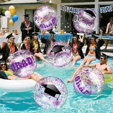 Imagem de Vertintong Bolas de praia infláveis roxas para graduação de 40 cm, 10 peças, parabéns, grad, bola de praia, parabéns, grad, letreiro a granel para aulas de 2026 para festas de formatura, piscina