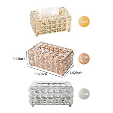 Imagem de CUOFYUNL Caixa de lenços de cristal retangular decorativo porta lenços porta guardanapos porta lenços faciais dispensador de toalhas de papel para banheiro cômoda mesa loja de (Ouro rosa)
