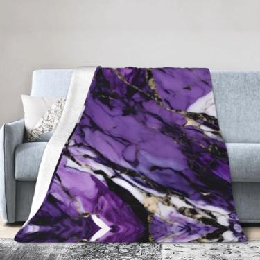 Imagem de Cobertor grande ultramacio com estampa roxa de mármore, perfeito para cama, sofá e viagens, manta de flanela aconchegante e quente