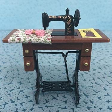 Imagem de Naroote Máquina de Costura Em Miniatura Vintage, Acabamento Requintado para Decoração de Quarto de Casa de Boneca, Brinquedo de Móveis 1:12