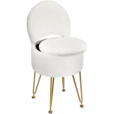 Imagem de GREENSTELL Banqueta grande com armazenamento e encosto dobrável, 39,9 cm x 39,9 cm x 49,5 cm, pufe macio de pele sintética, 4 pernas de metal com pés antiderrapantes, assento acolchoado peludo para