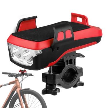 Imagem de Farol de ciclismo, luz frontal de ciclismo, Ferramenta de iluminação noturna para 4 em 1 à prova d'água, luz do chifre 130dB para montagem do telefone Mountain Bike com banco poder