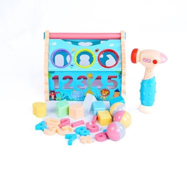 Imagem de Brinquedo Educativo Infantil de Aprendizagem, Conjunto de Martelar e Encaixar Formas, Azul e Rosa, com Reconhecimento Digital, Desenvolvimento Motor, para Crianças