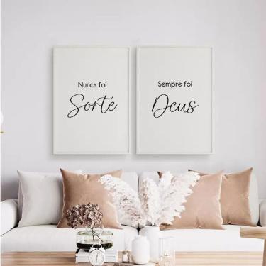 Imagem de Kit 2 Quadros Nunca Foi Sorte Sempre Foi Deus 45X34Cm Branca