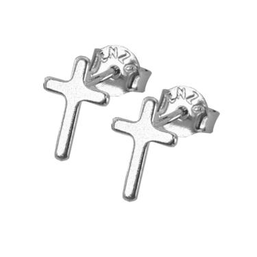 Imagem de Brinco Cruz Unissex Aço Inoxidável Elegante Delicado Pequeno