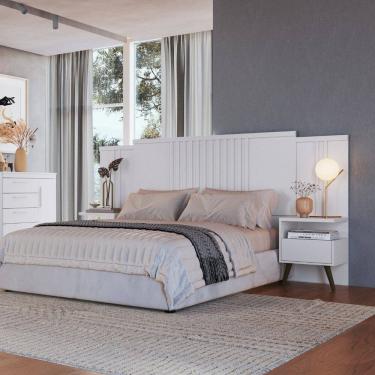 Imagem de Cabeceira Extensivel Casal/Queen Ripada com 2 Mesas de Cabeceira Flora Moveis Castro