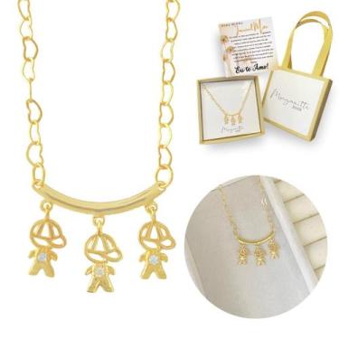 Imagem de Colar Filhos Pingentes menino e menina Banhado Ouro18k Lindo - Morgani