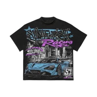 Imagem de Camiseta Unissex Oversize Retro De Algodão Y2k Com Gráficos De Corrida