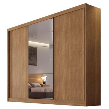 Imagem de Guarda Roupa Casal Duna 3 Portas de Correr 8 Gavetas MDF com Espelho Cumaru 23 Móveis Novo Horizonte