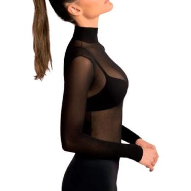Imagem de Blusa Segunda Pele Feminina Gola Alta Manga Longa Tule - Lupo, Preto
