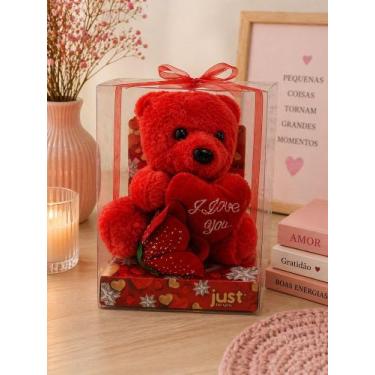 Imagem de Kit Presente ursinho e rosa na embalagem - Vermelha - ideal